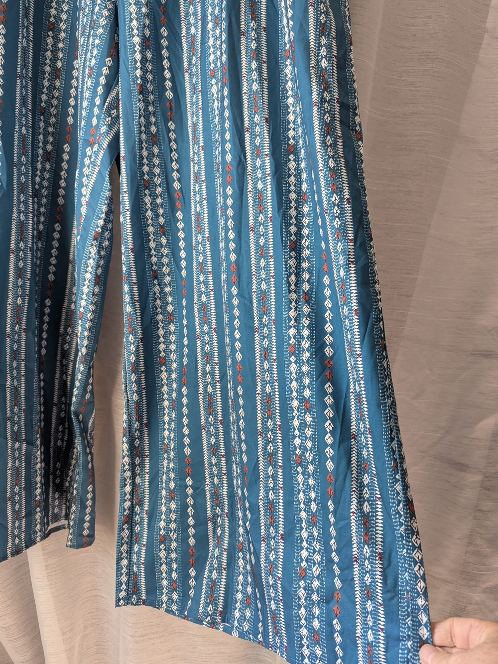 Women's Teal Wide-Leg Tribal Print Pants